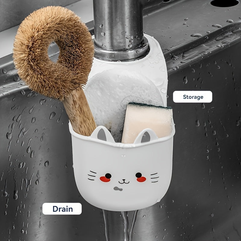 Kitchen Sink Organizer Plastic Storage Rack with Drain Basket and Sponge Holder for Bathroom and Kitchen