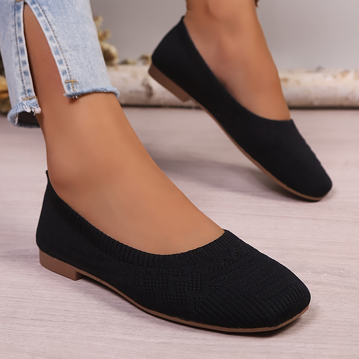 Women's Knitted Slip-On Shoes Breathable Summer Flat Casual Shoes