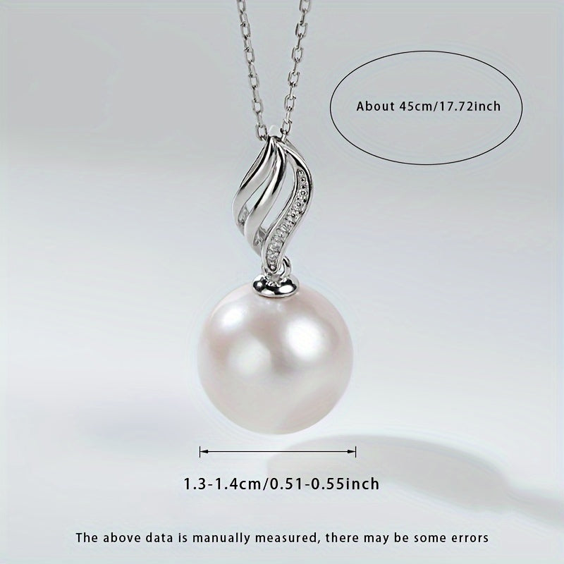 Women's Sterling Silver Pearl Pendant Necklace 13-14mm Lustrous Natural Pearl Zirconia Inlay