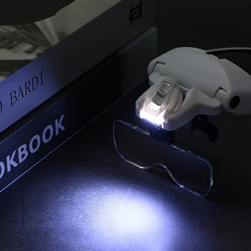 LED Head Magnifier with 5 Zoom Levels Battery Powered for Reading Jewelry Inspection and Industrial Use