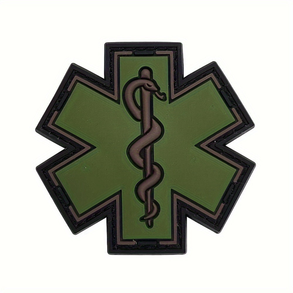 PVC Rubber Paramedic Badge with Star of Life for First Aid and Backpack Attachment
