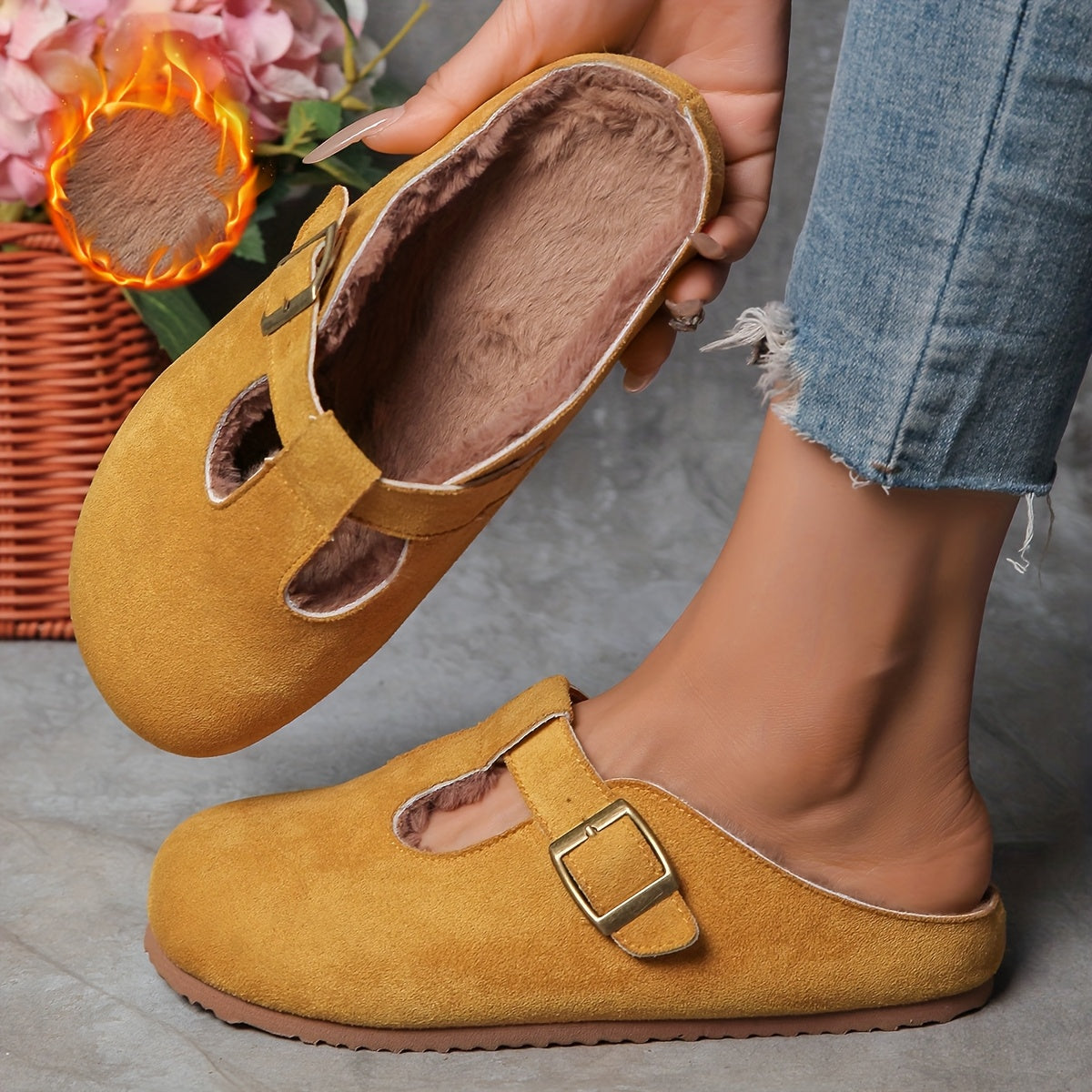 Women's Slip-On Mules with Thick Cushioned Sole Soft Breathable Fabric