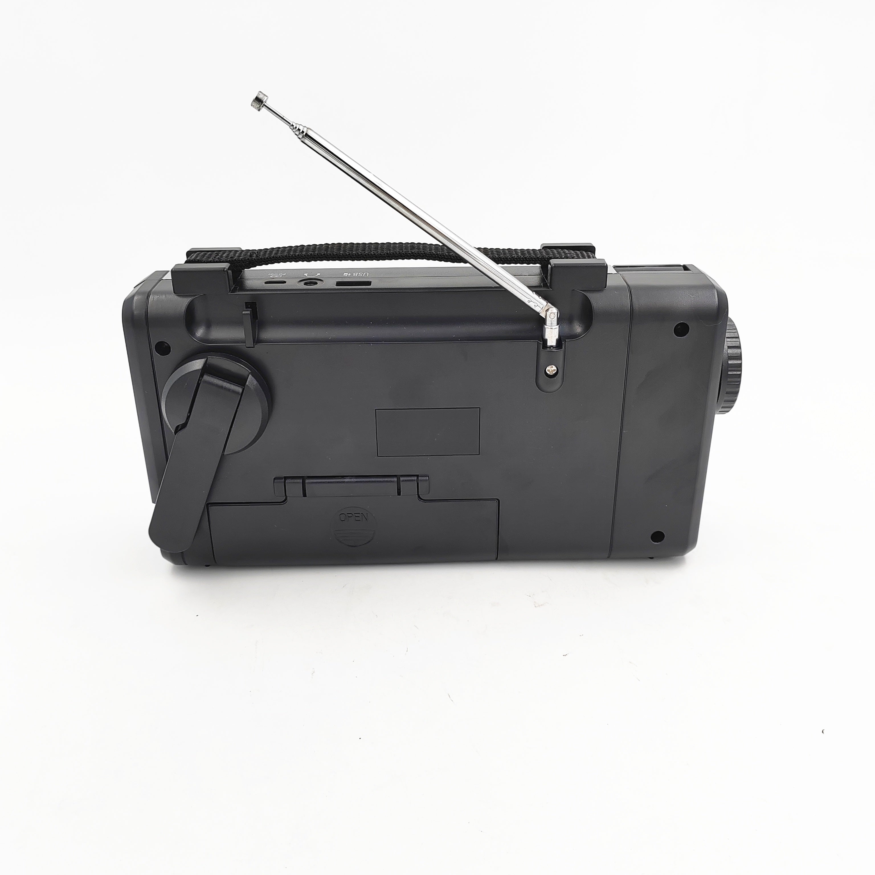 Radio de emergencia con manivela solar, linterna, sirena y cargador de teléfono