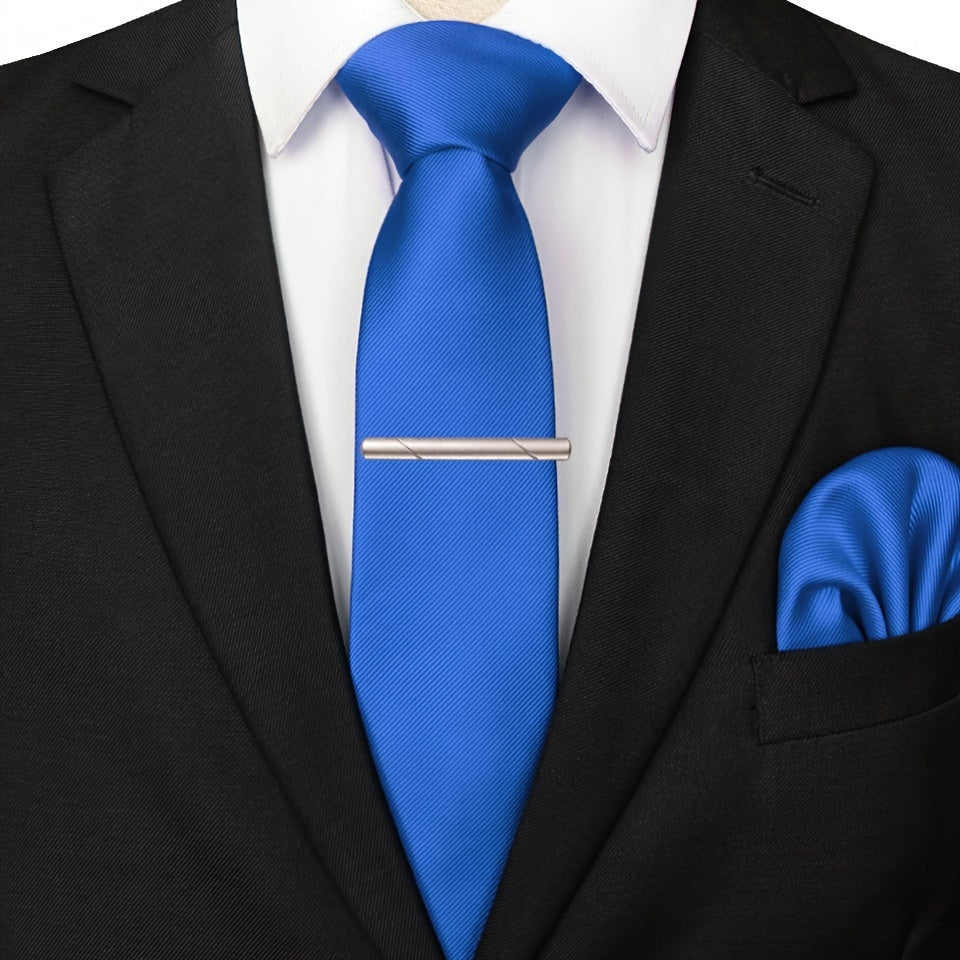 Men's Wedding Ties Set with Tie Clips and Handkerchief for Formal Events