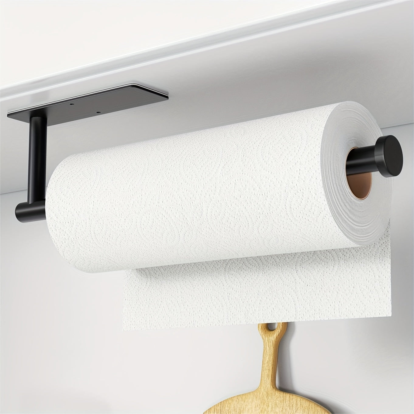 Porta toallas de papel de acero inoxidable negro, montaje en pared o adhesivo para cocina y baño