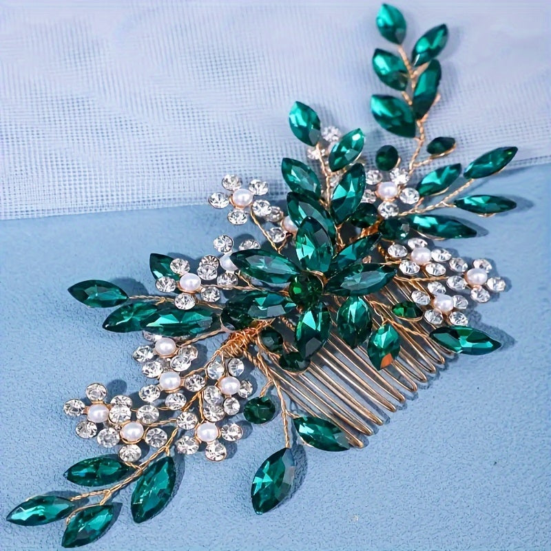 Golden Rhinestone Hair Accessory for Bridal Wedding Hairpiece