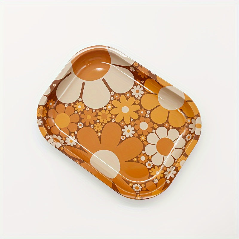 Подлокотник для автомобиля, поднос из нержавеющей стали с цветочным узором, оранжевый и белый, органайзер для хранения