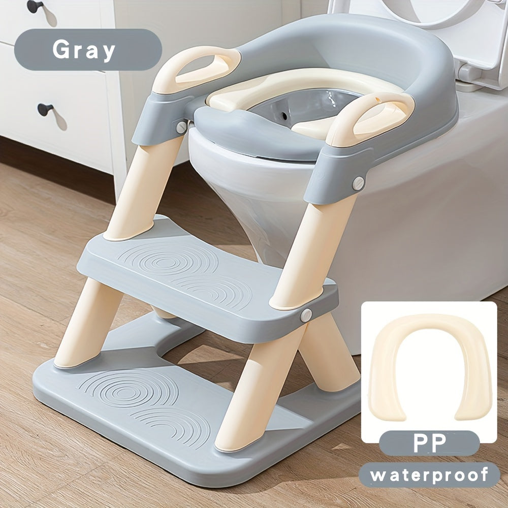Children's Cushioned Toilet Seat with Frame and Foldable Stair for Kids