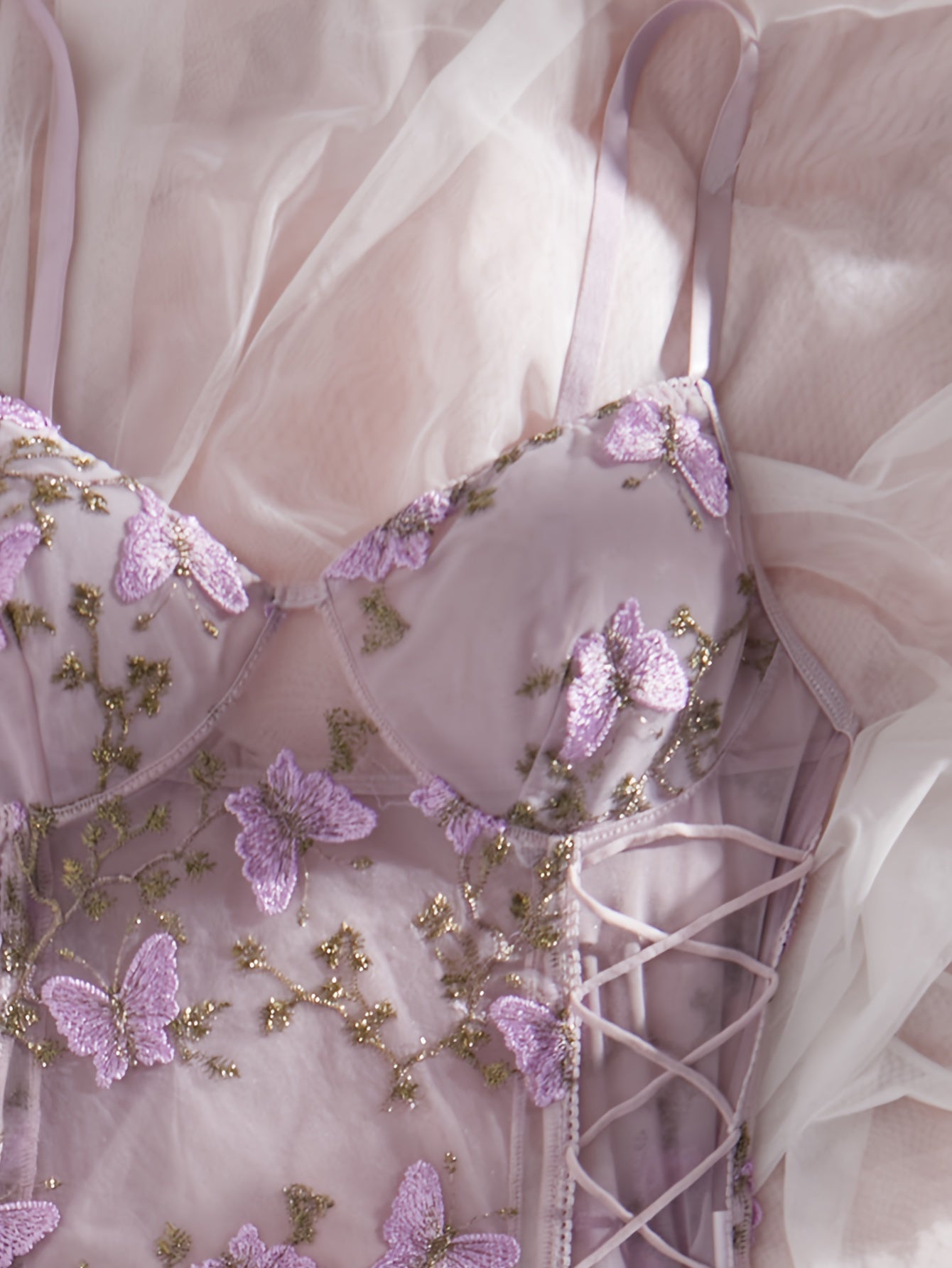 Women's Lace Teddy with Butterfly Embroidery and Plunging Back