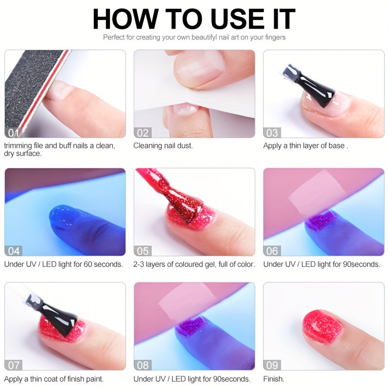 UV LED Gel Nail Polish Starter Kit with Top Base Coat Nail Drill and Decoration