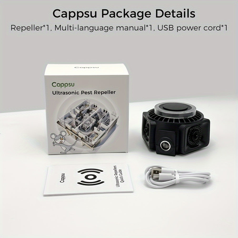 Cappsu Soundwave технология Репеллент для грызунов - USB-зарядка, высокочастотный отпугиватель вредителей с 3 динамиками и датчиком движения. Эффективен против мышей, белок, крыс в доме, чердаке, гараже, автодоме.