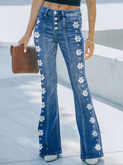 Plus Size Women's Y2K Floral Print Flared High Rise Jeans