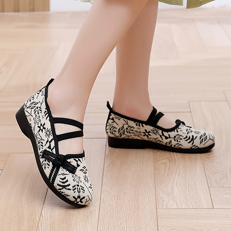 Women's Knit Slip-On Flats Lightweight Ethnic Pattern Fabric Comfortable Walking Shoes
