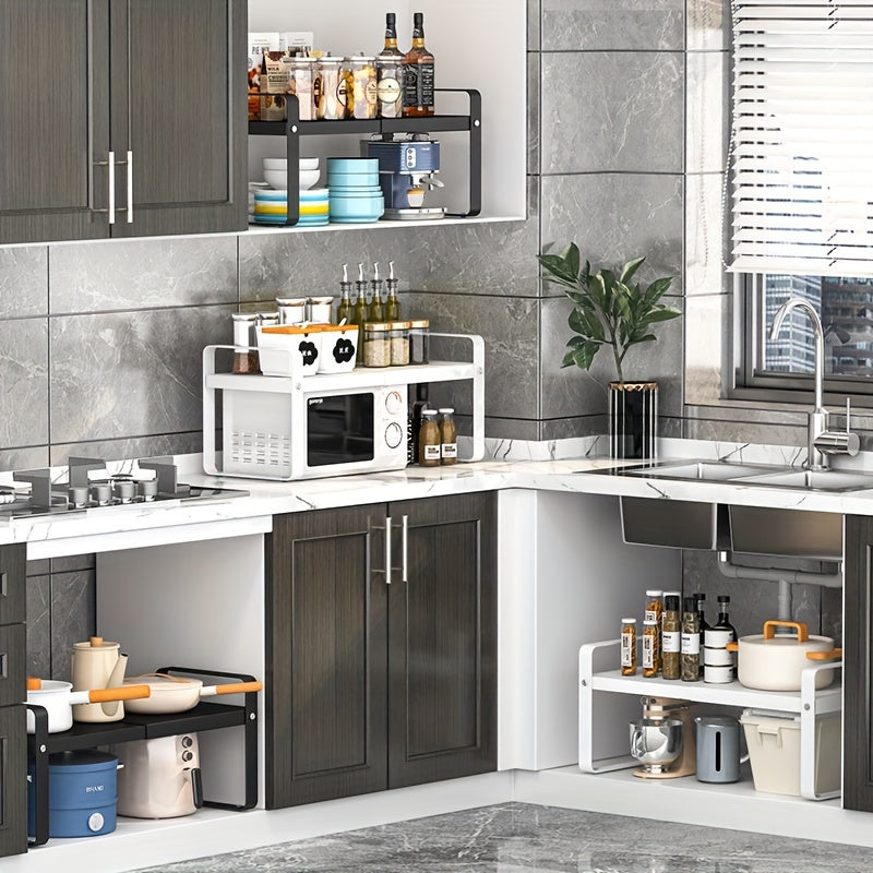 Conjunto de estantes de almacenamiento de cocina de metal con estantes ajustables para uso en encimera o armario