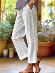 Plus Size Women's Elastic Waist Casual Pants with Pockets Solid Color
