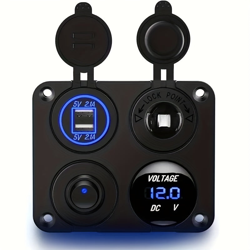 Dual USB Charger for 4-Gang 12V Outlets with LED Voltmeter and Wall Mount