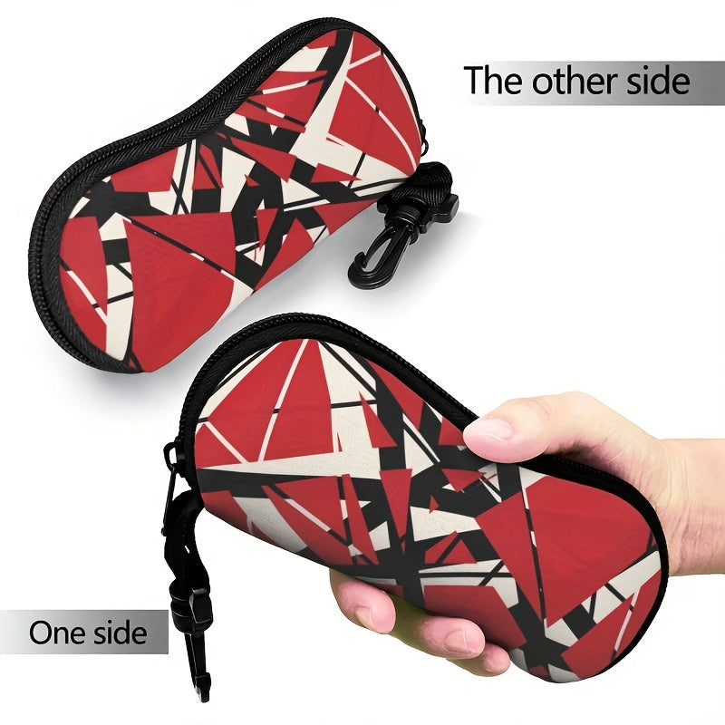 Портативный футляр для очков с дизайном полос EVH - с классическим красно-черным узором. Этот дорожный замковый чехол для солнцезащитных очков идеально подходит как для мужчин, так и для женщин.