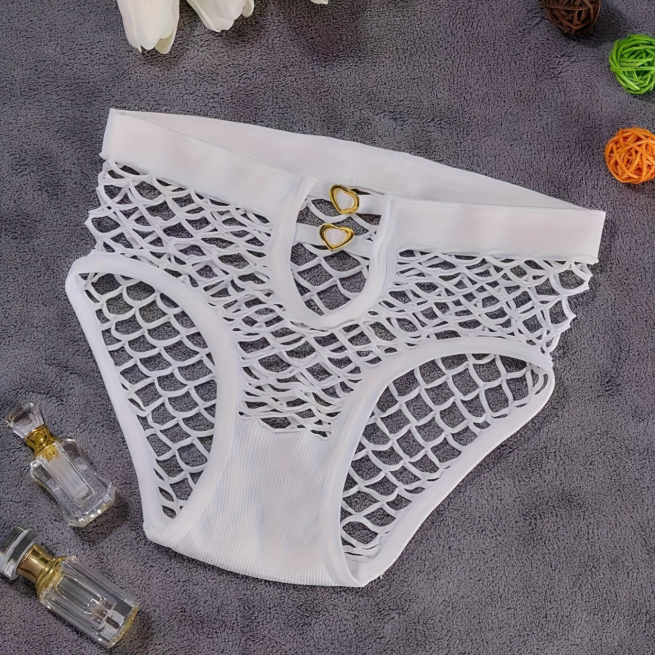 Women's Heart-Shaped Mesh Low Waist Panties Hollow-Out Lingerie