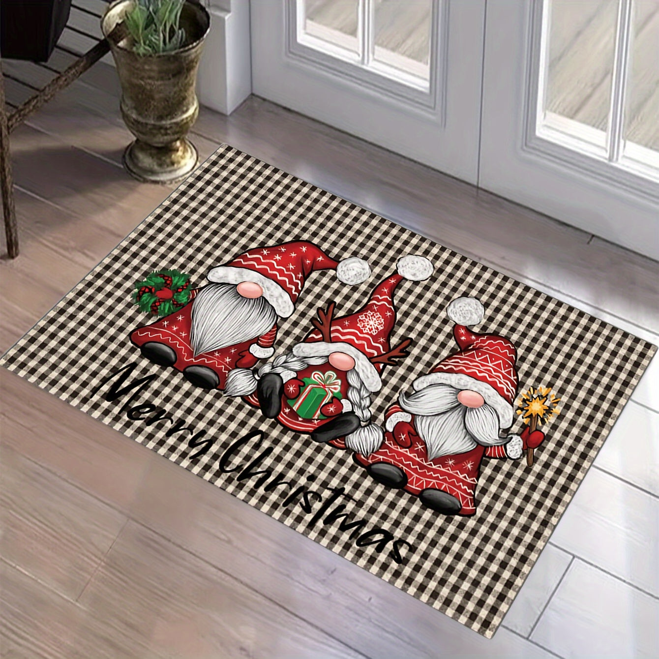 Alfombra de suelo de cristal y terciopelo con Santa Claus de Navidad para sala de estar, dormitorio, cocina y exterior