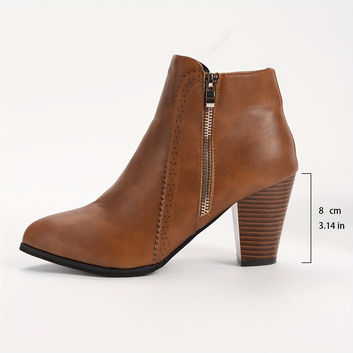 Women's Ankle Boots Faux Cover Chunky Heel Side Zipper Stylish