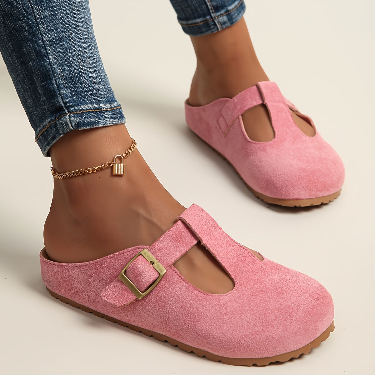 Women's Slip-On Platform Sandals with Adjustable Buckle Mustard Fabric