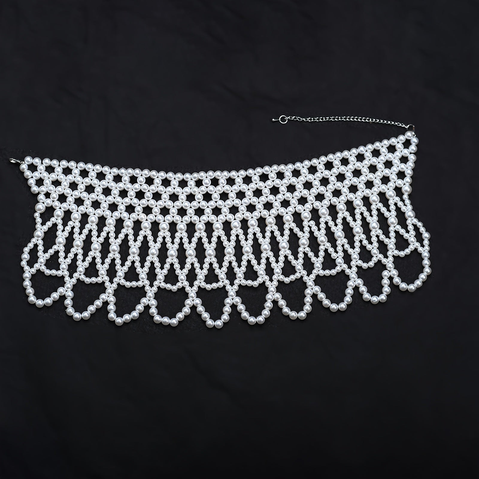 Women's Handmade Imitation Pearl Necklace with Beaded Details and Extension Chain for Wedding and Formal Wear