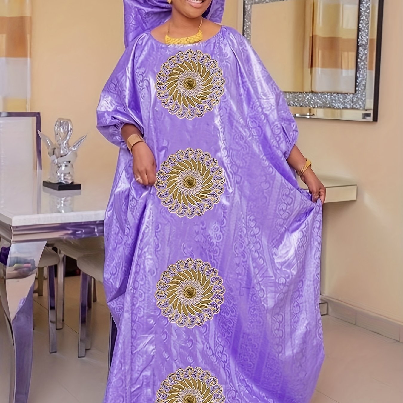 Women's Long Skirt Ankara Riche Dress With Scarf For Wedding Party