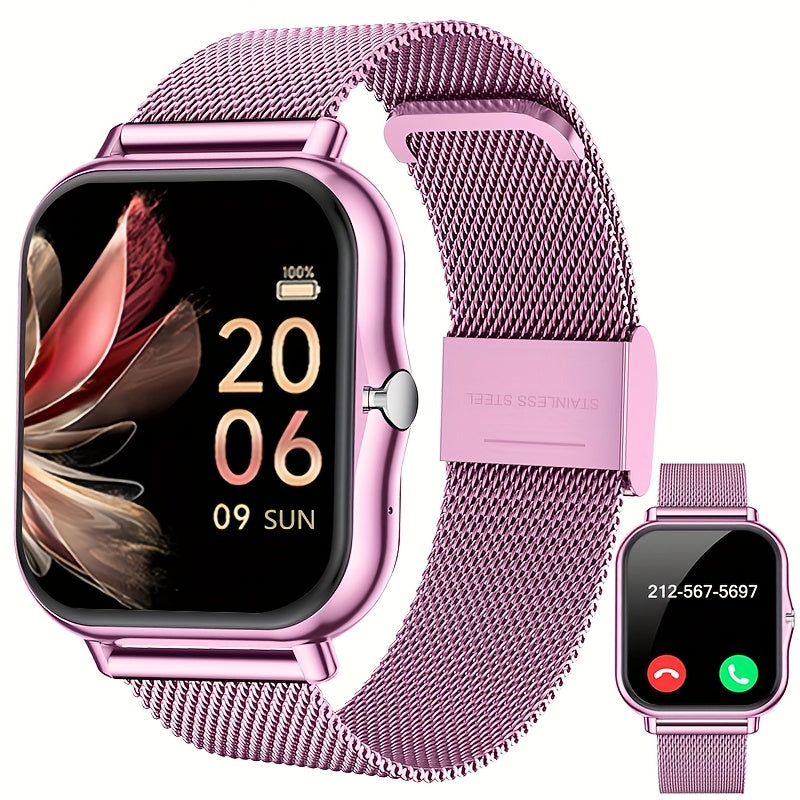 Smart Watch for Men and Women Stainless Steel Mesh Band Compatible with Android and iPhone