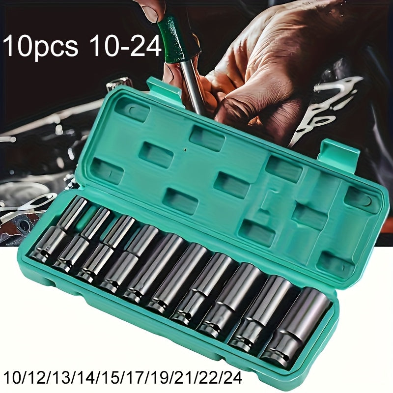 10 Pieces Impact Socket Set 1/2 Inch Deep Drive Carbon Steel Auto Repair