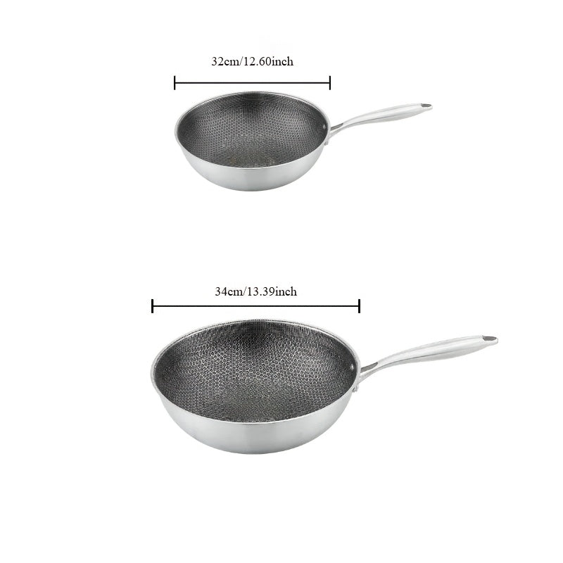 Stainless Steel Wok with Non-Stick Coating, Large Capacity, Heat-Resistant Cookware
