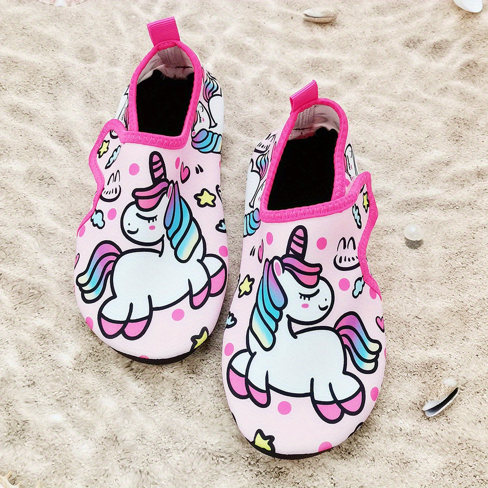 Детские летние водные тапочки с мультяшным принтом, легкая быстро сохнущая ткань, верх из ТПР, подошва из ТПР