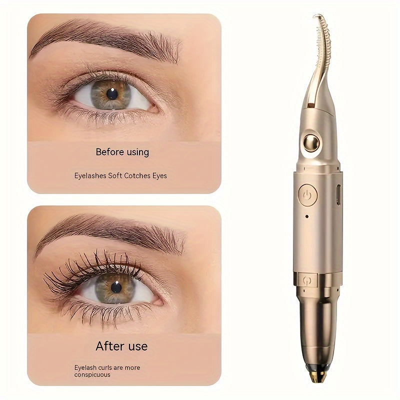 USB Rechargeable 2-in-1 Eyelash Curler and Brow Trimmer with Heating Function for Women