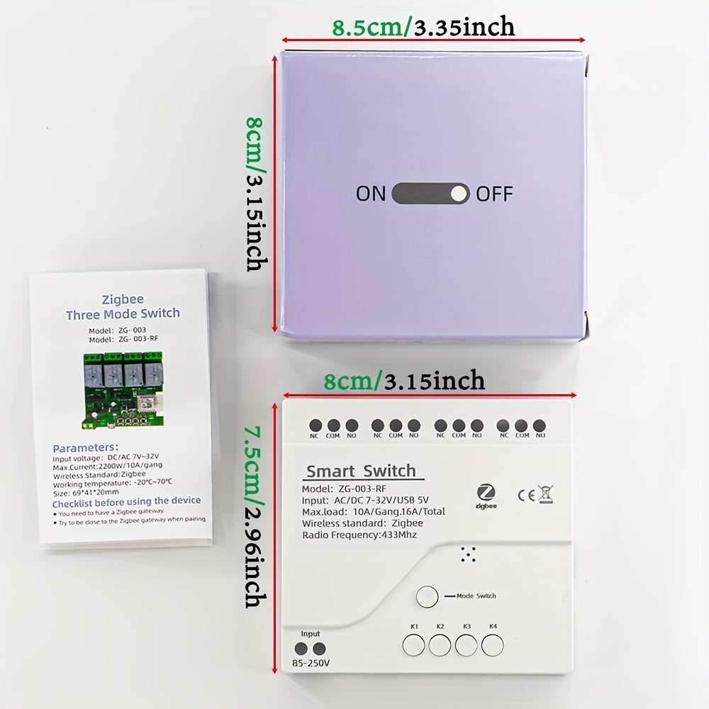 Módulo de interruptor inteligente Zigbee, relé de 4 canales, WiFi RF 433MHz, montaje en pared