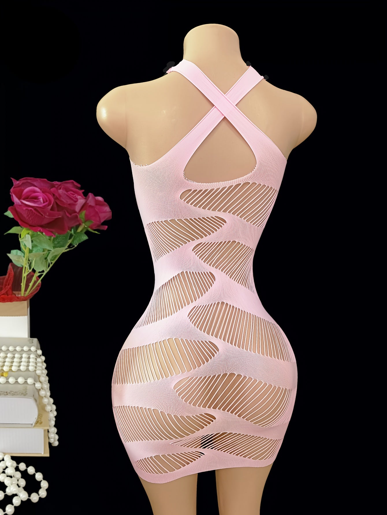 Women Mesh Fishnet Lingerie Dress Hollow Out Bodycon Cover Up Mini Beach Dress