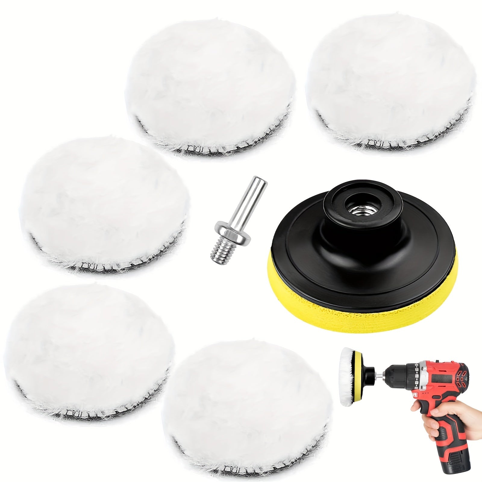 7-Piece Car Polishing Kit Wool Pads for Sanding Waxing M10 Adapter