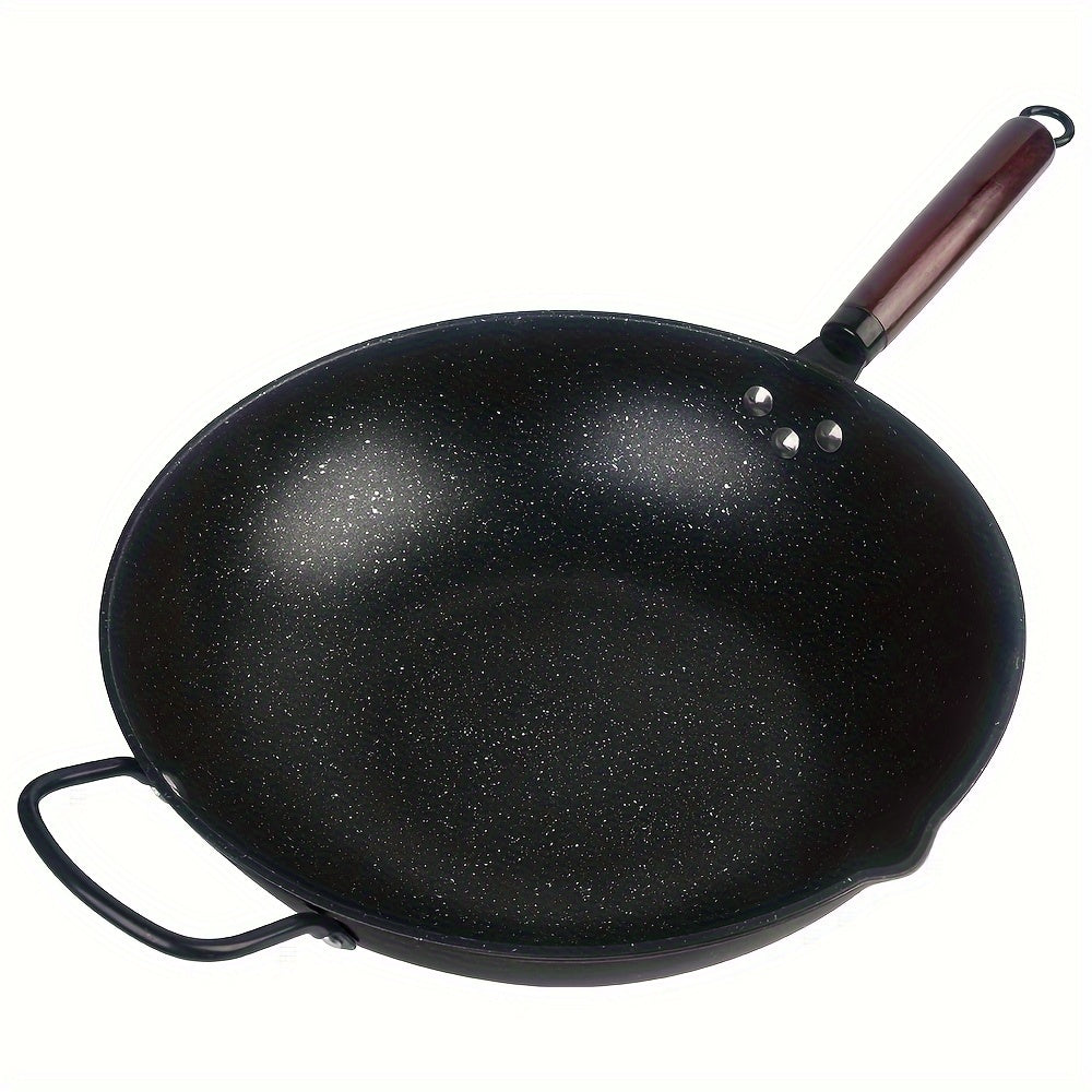 Cast Iron Wok 12.5 Inch with Stone Coating Non-Stick Dual Handles Suitable for Gas Electric Oven Induction