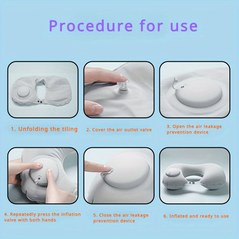 Grey Travel Inflatable U-Shaped Neck Pillow with Adjustable Air Pressure for Travel and Car