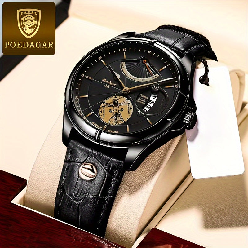 Casual Luminous Quartz Watch for Men and Women Waterproof with Calendar and PU Leather Strap