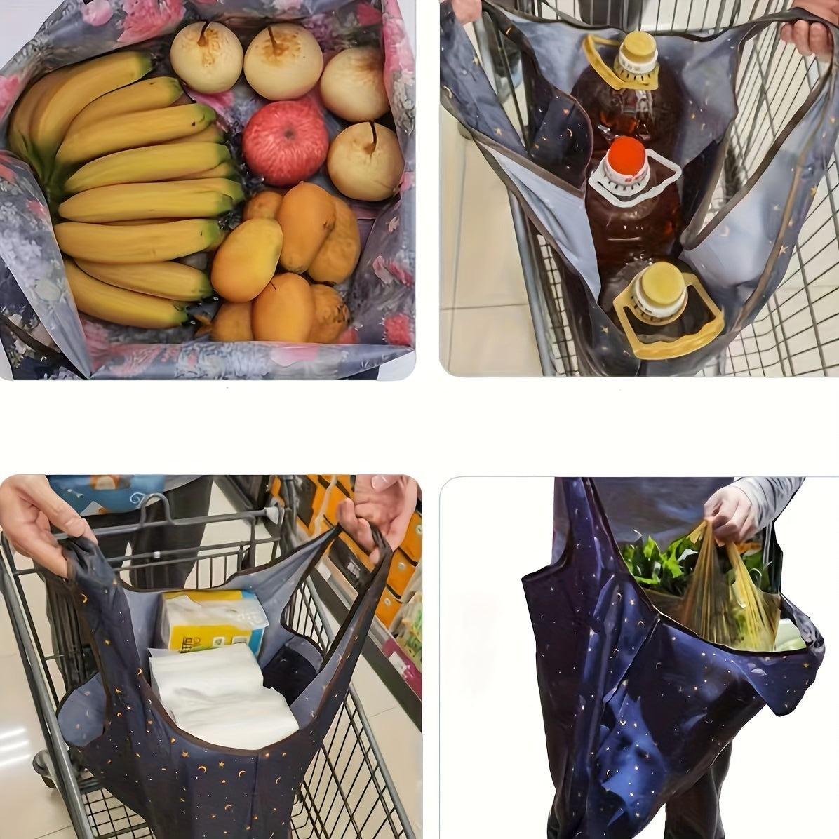 Reusable Foldable Grocery Tote Bag with Flower Oil Painting Pattern and Machine Washable