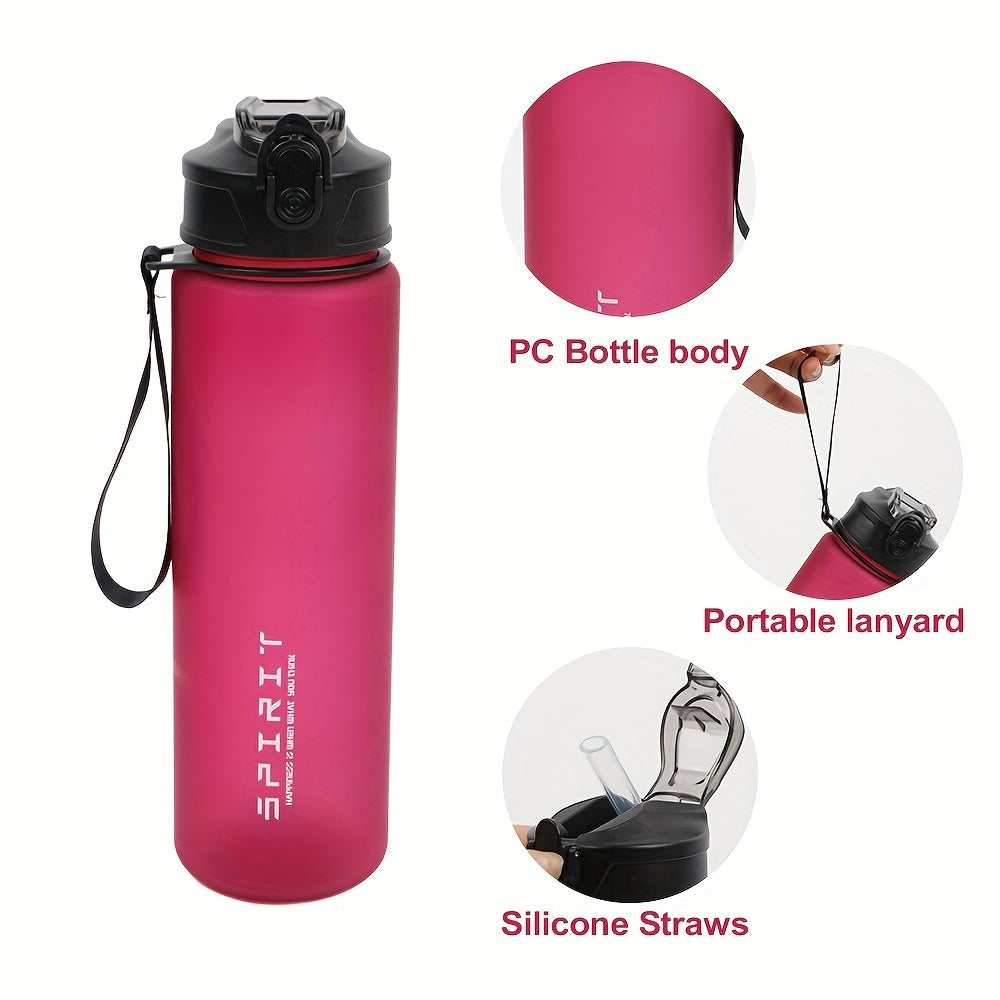 26oz Frosted Sports Water Bottle Leakproof BPA-Free PC with Silicone Straw and Carrying Rope