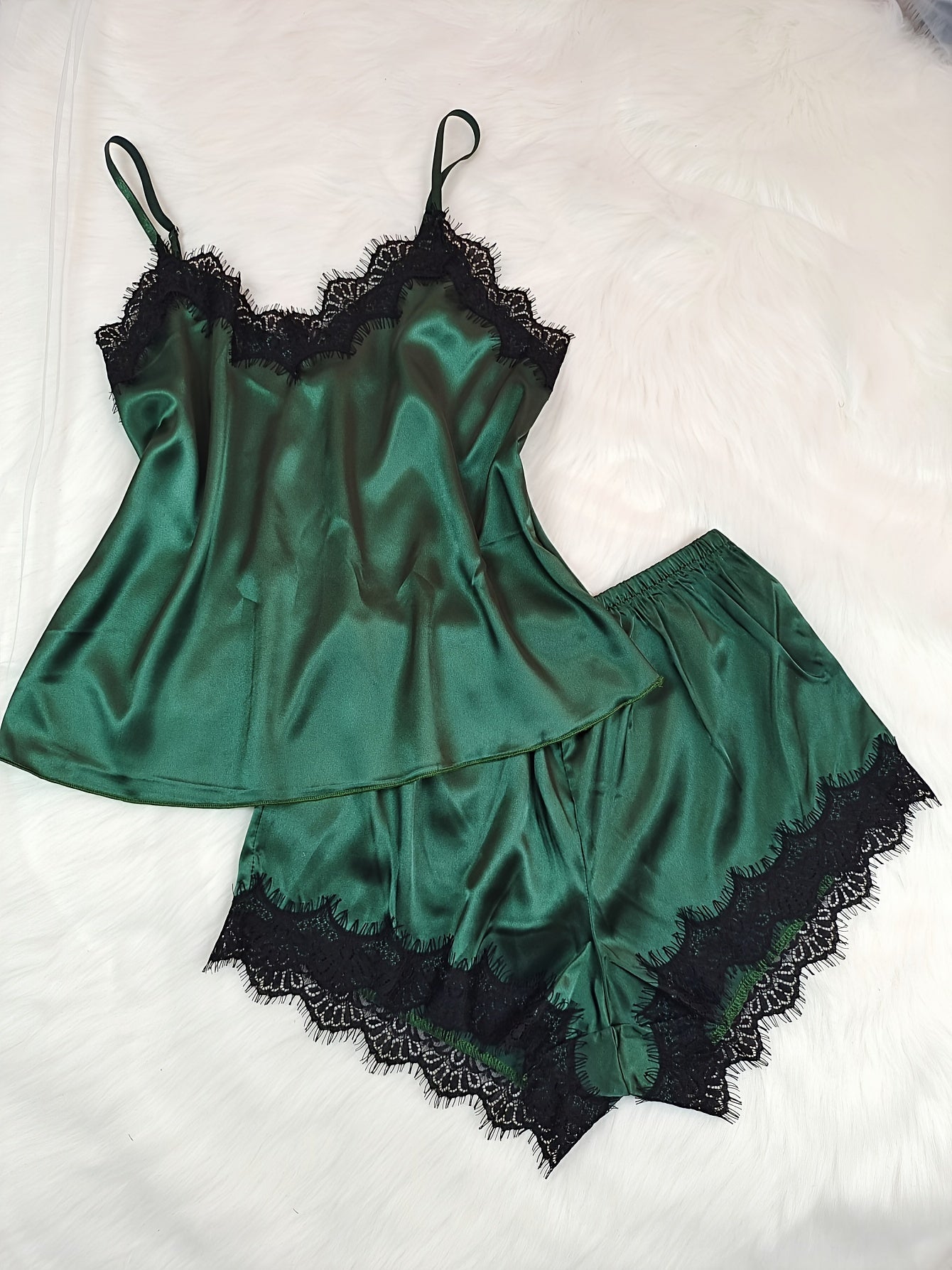 Women's Sexy Pajama Set with V-Neck Off-Shoulder Lace Trim Polyester Blend