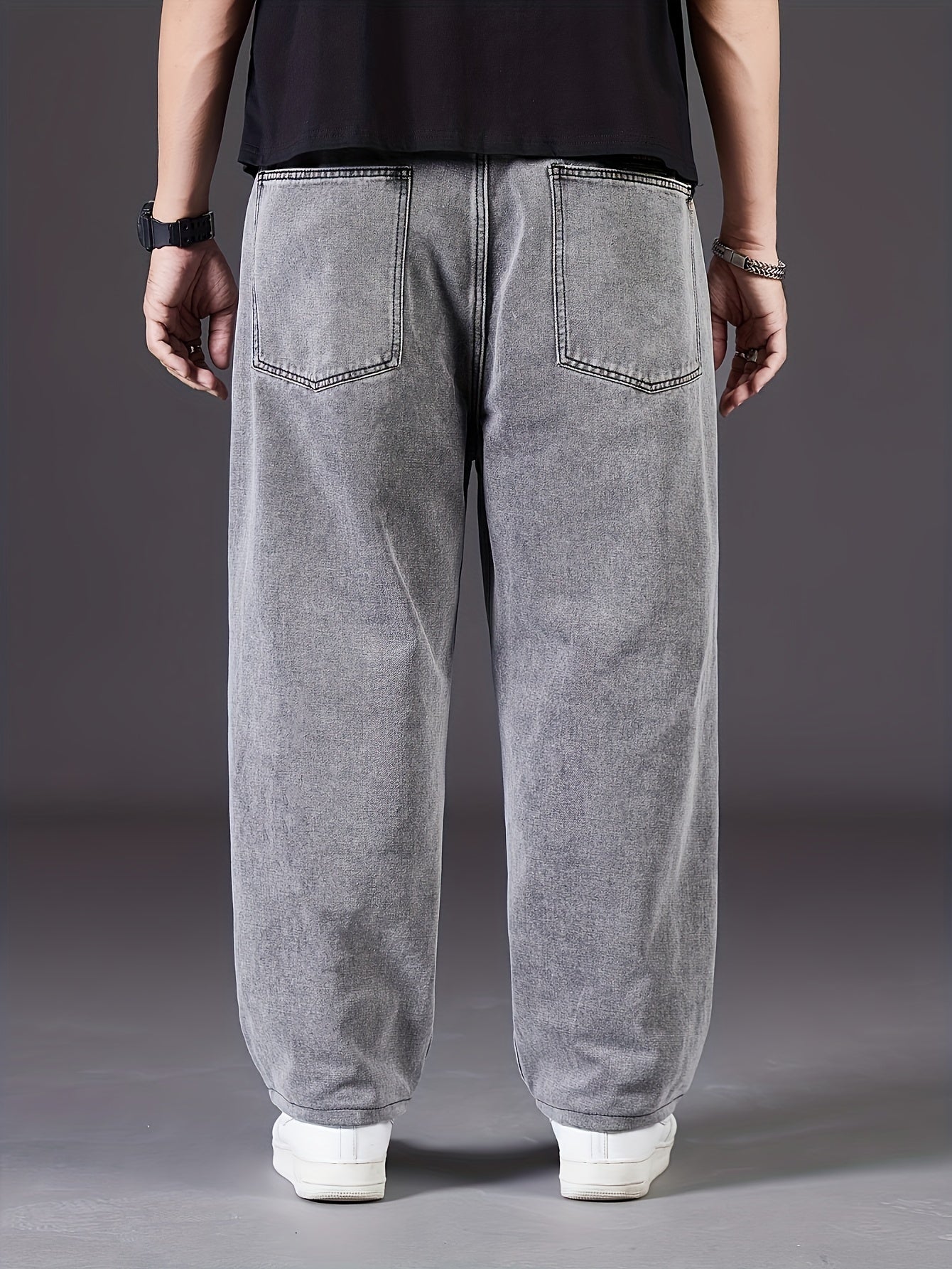 Men's Plus Size Straight Leg Jeans with Washed Detail Non-Stretch Cotton Blend Casual Spring Fall