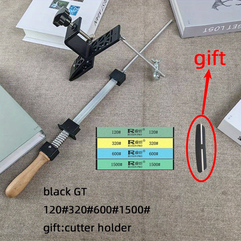 GT Kitchen Tool Accessories Fixed Angle Sharpener with Fine Sharpening Stone - Black
