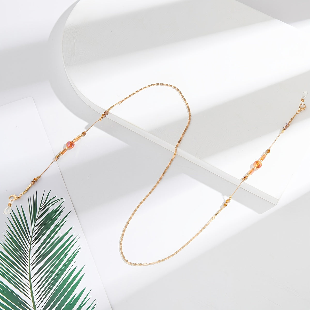 Elegante cadena de gafas de cristal con cuentas, soporte para gafas de sol, dorado