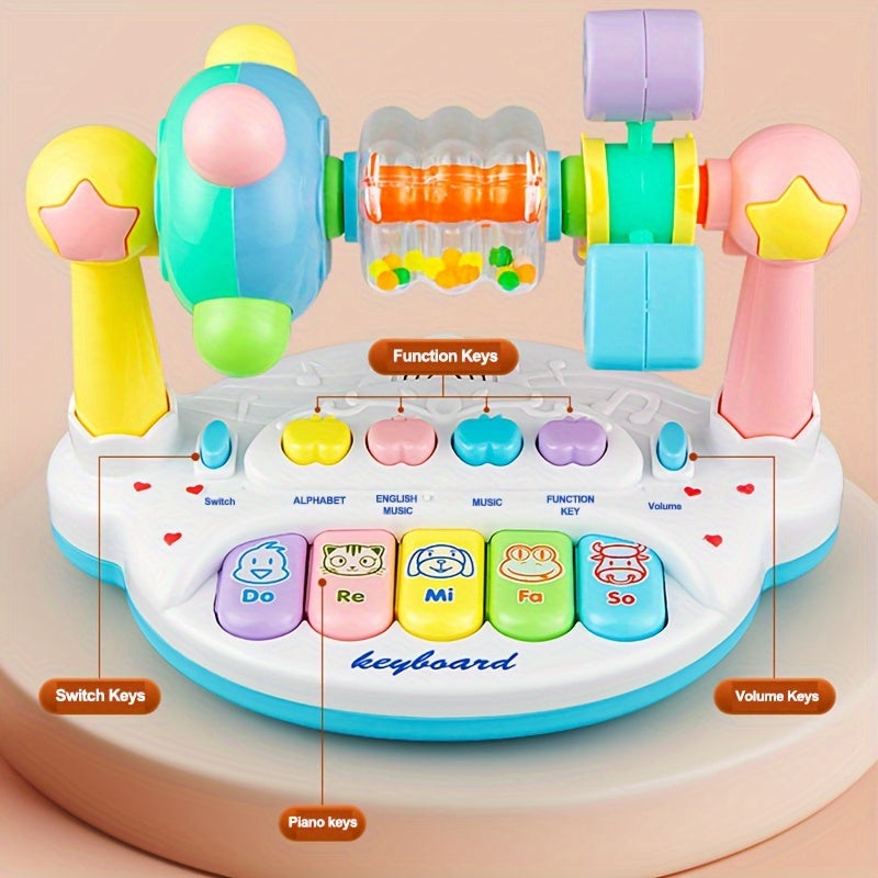 Kids Electronic Music Piano Toy with Lights, Shaking Bells, and Spinning Features