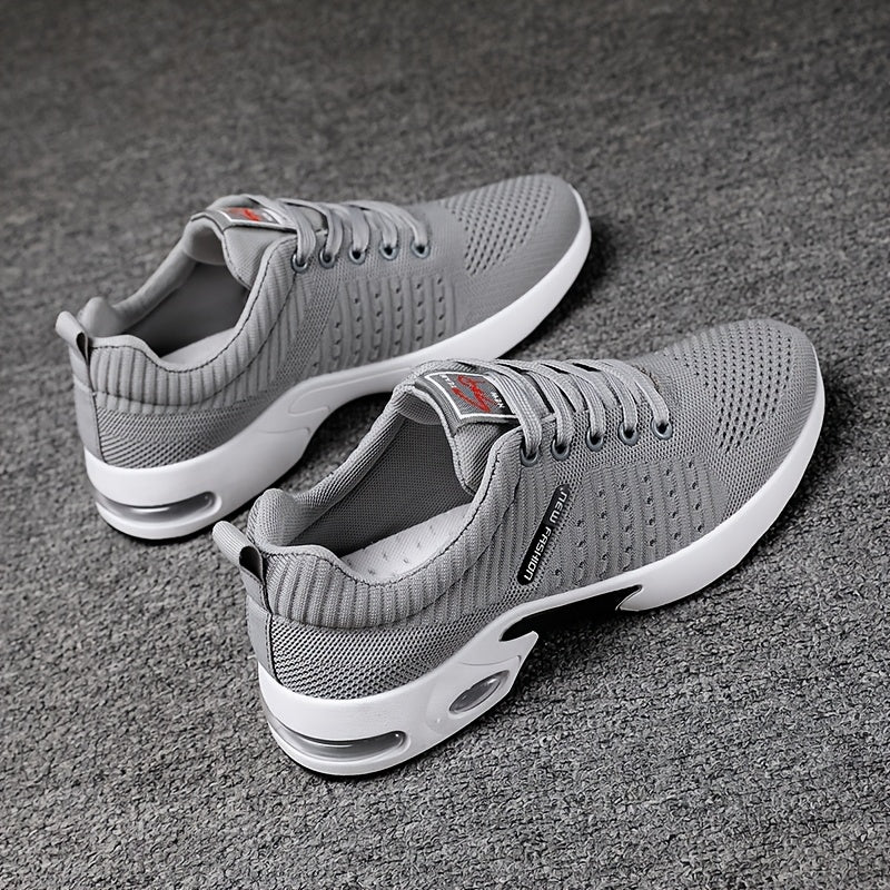 Men's Breathable Knitted Sports Shoes All-Season Non-Slip Lace-Up Sneakers for Jogging and Walking