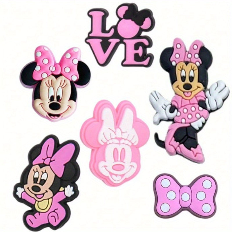 12PCS pushti Minnie Mouse poyafzal charm'lari - yoqimli multfilm plastik aksessuarlar