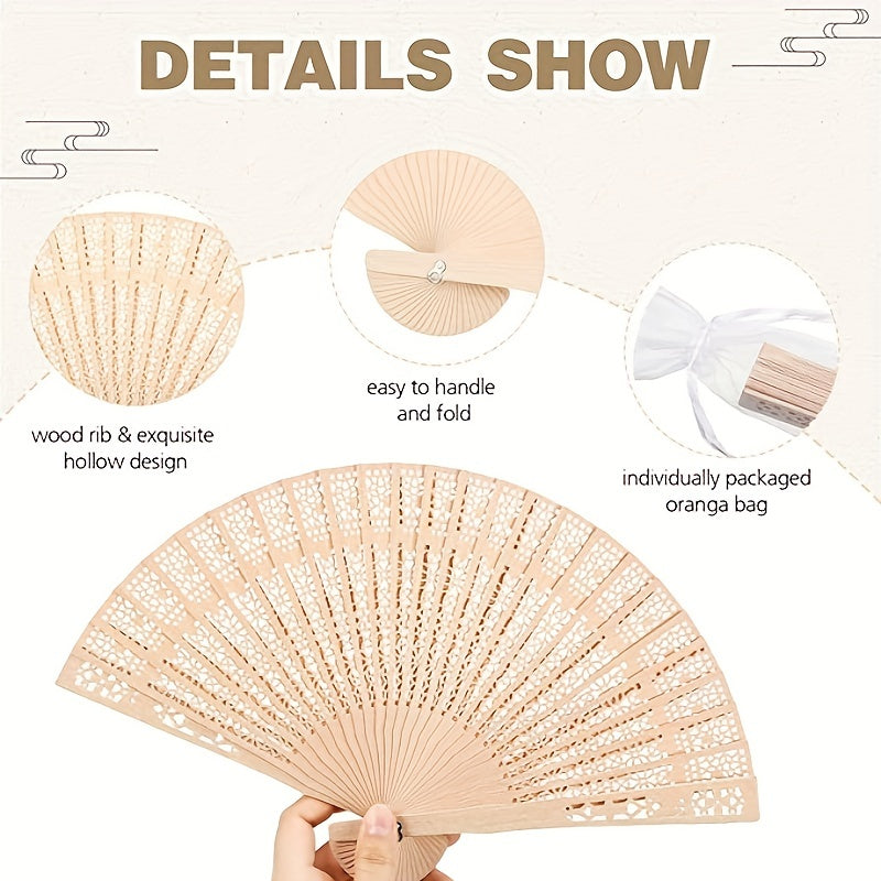 Set of 24 Elegant Wooden Folding Wedding Fans for Bridal Party Favors