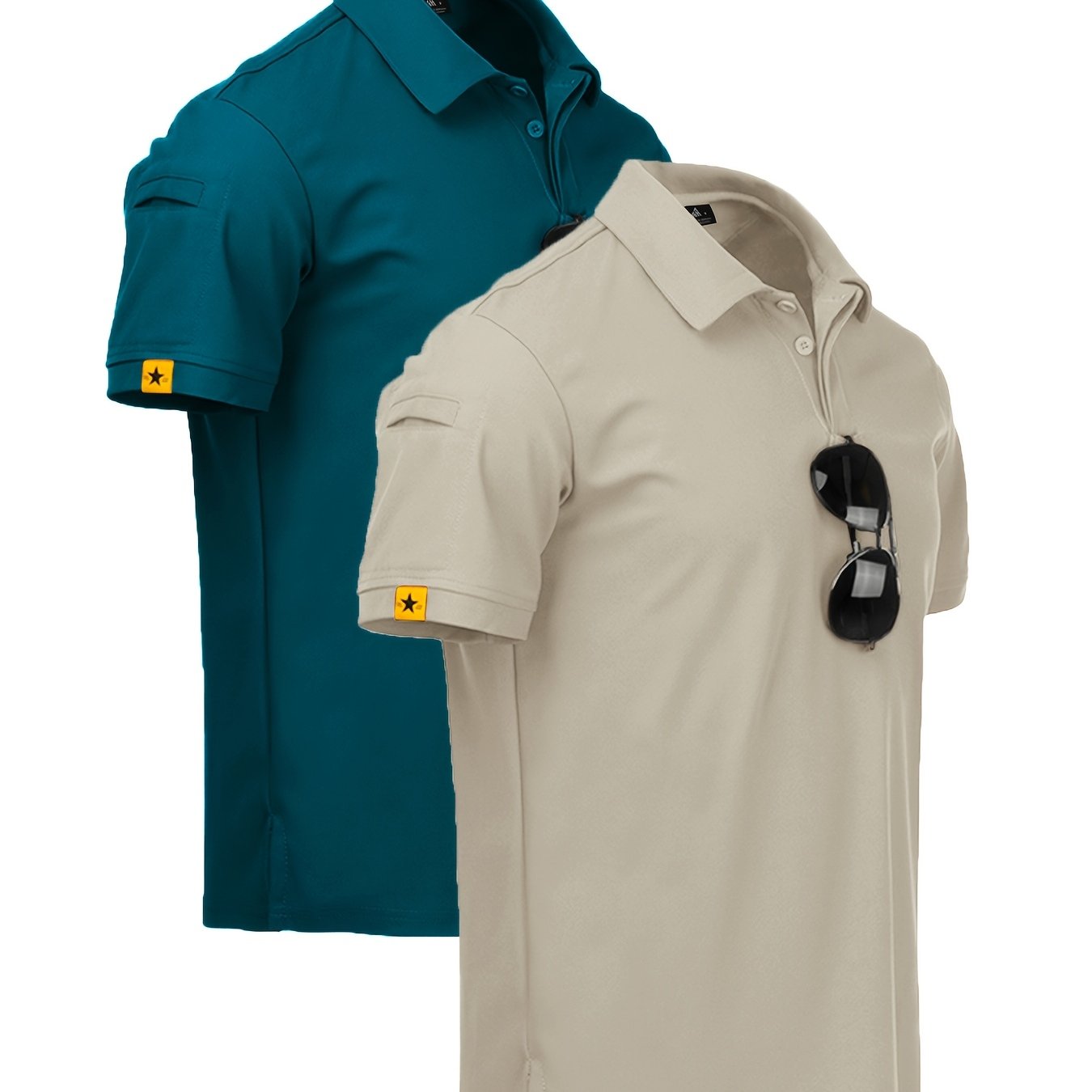 Conjunto de camisa de dos piezas para hombre en verano, poliéster, color sólido, casual, ajuste regular