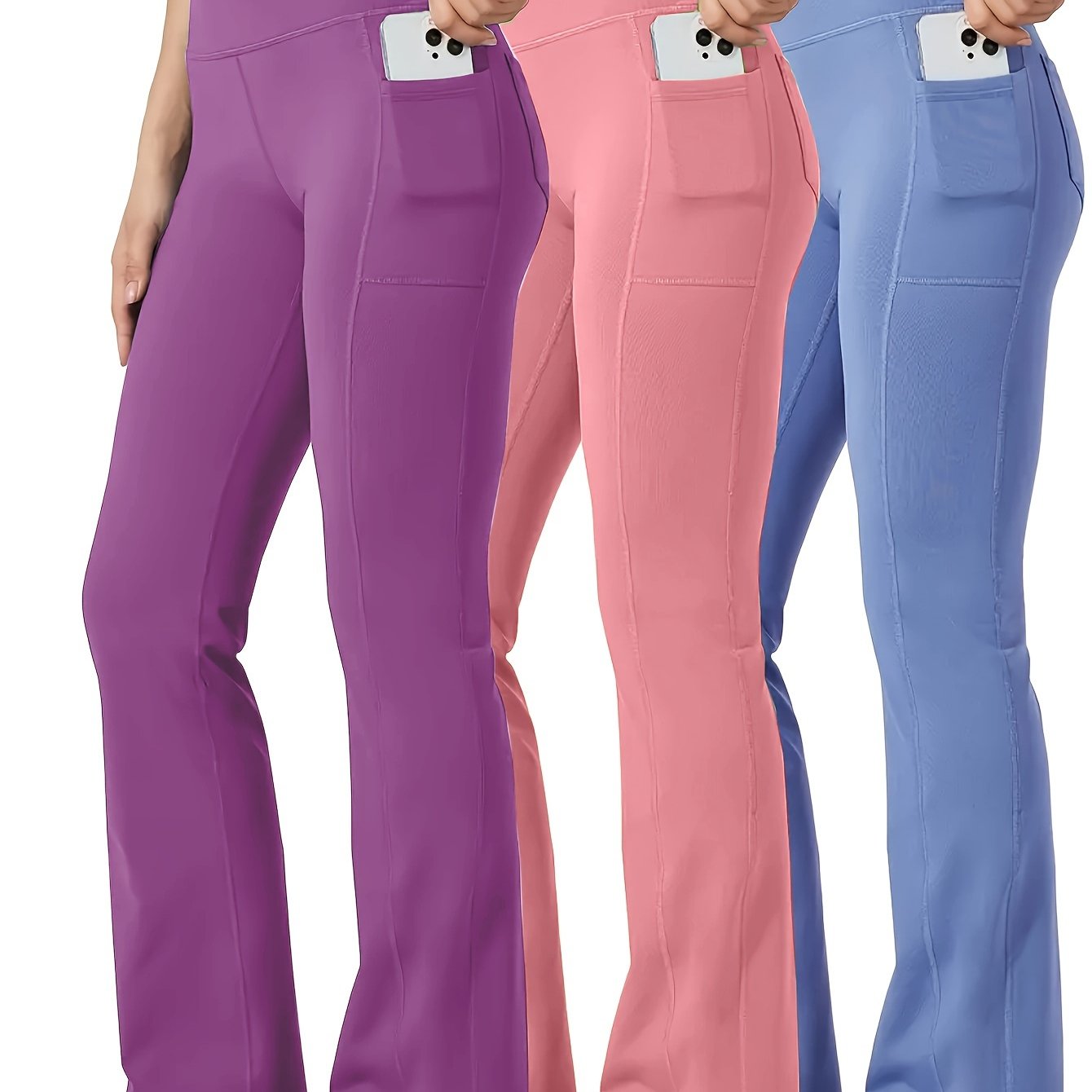 Women Plus Size Flared Yoga Pants With Phone Pockets Black Burgundy Maroon